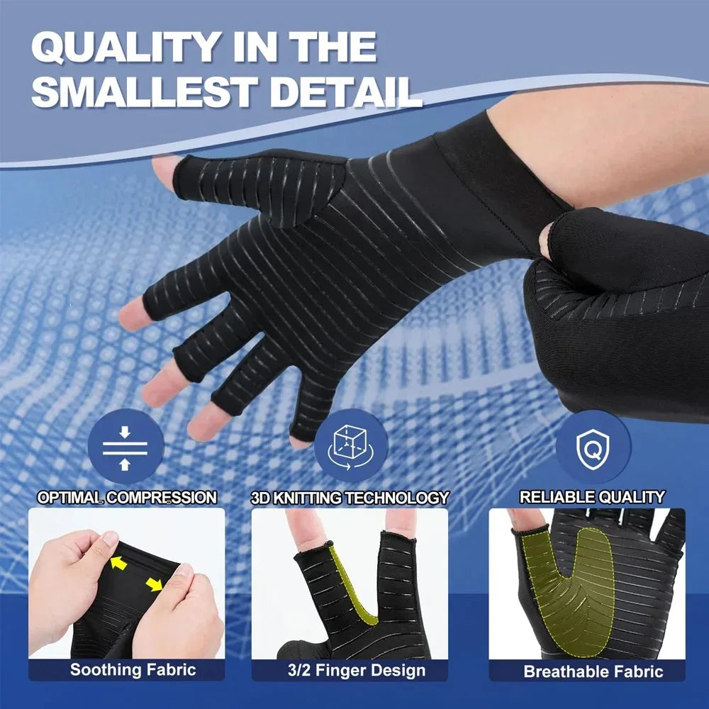 2 Pairs Copper Arthritis Gloves for Hand Pain Relief, Rheumatoid Osteoarthritis, Swelling, Carpal Tunnel, Compression Gloves