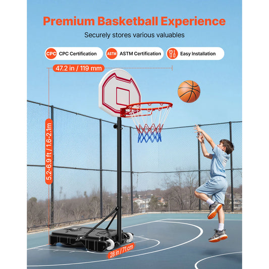 SucceBuy Portable Basketball Stand 5.2 to 6.9 ft/4.43 to 10 ft/10ft Height Adjustment Portable Backboard Set for Patios Poolside
