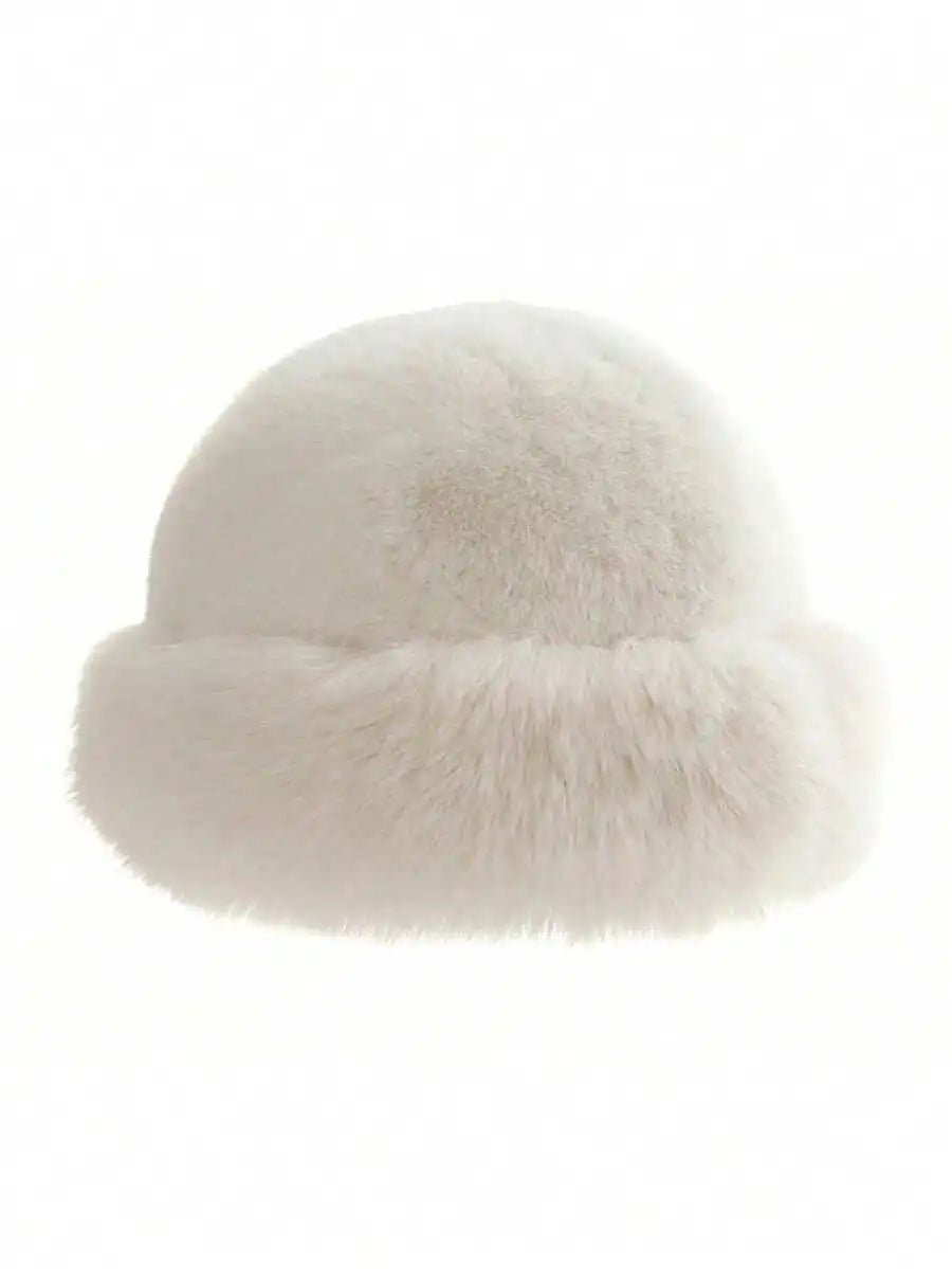 1pc Winter Warm Ear Protection Plush Bucket Hat, Unisex Windproof Warm Bucket Hat, Korean Style Versatile Solid Color Party