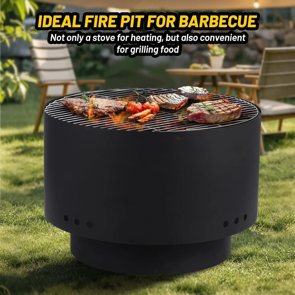 Outdoor Fire Pit with Grill Grate Multi-Fuel Design for Warmth and Casual Grilling Tabletop Barbecue Stove Camping Picnic Desktop Round Charcoal Stove  for Backyard & Patio Wood Burning Fire Bowl