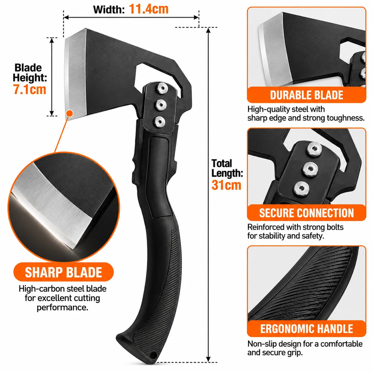 Portable Folding Hatchet With Protective Sheath, Compact Camping Axe With Locking Design, Ergonomic Non-Slip Handle, Durable Outdoor Hand Tool For Camping, Wood Chopping, Hiking & Emergency Preparedness