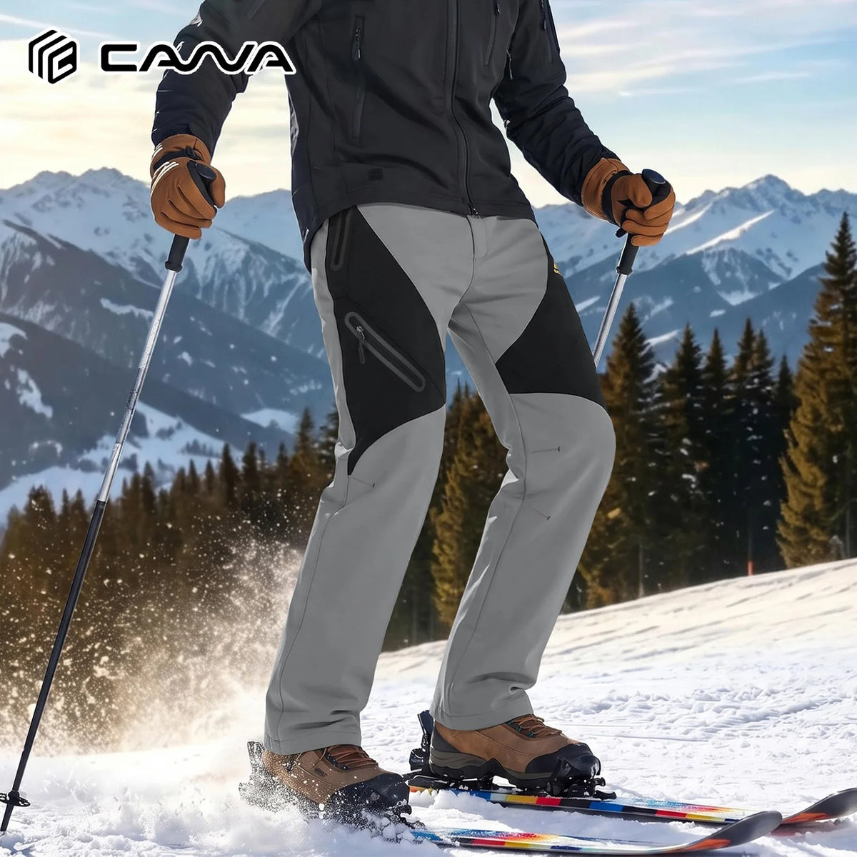 Men's Waterproof Insulated Snow Pants Winter Work Trousers Fleece Lined Windproof Outdoor Pants with 4 Zipper Pockets