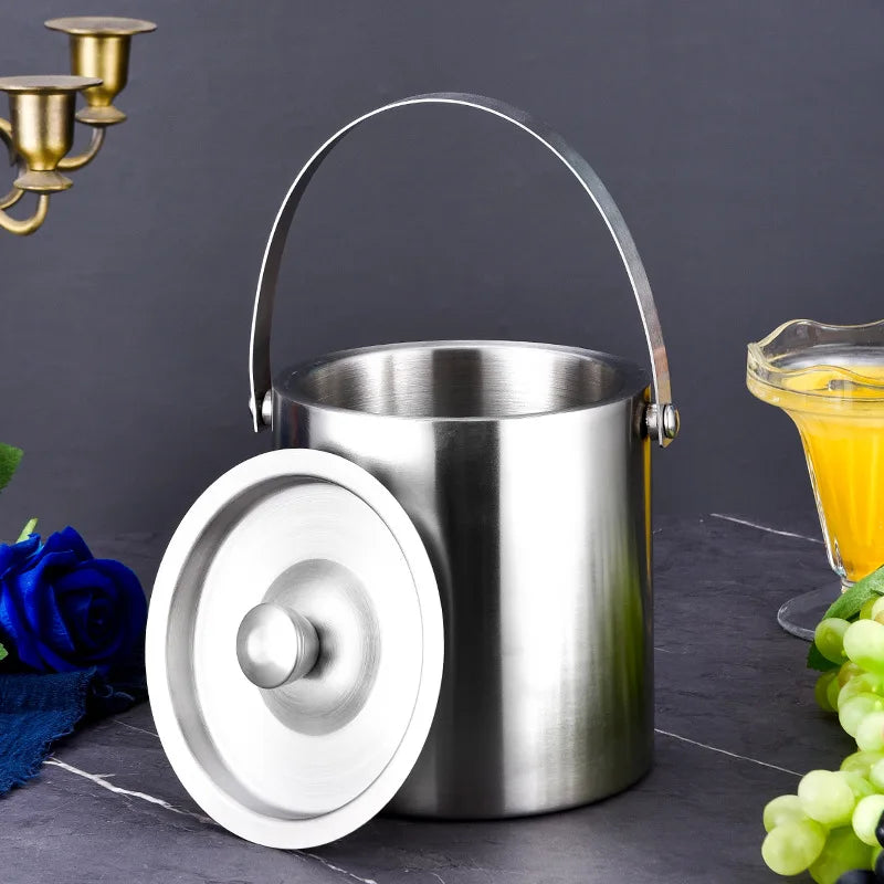 1Pc 1.6L/2L/3L Stainless Steel Insulated Ice Bucket Wine Beer Champagne KTV Party Cooler