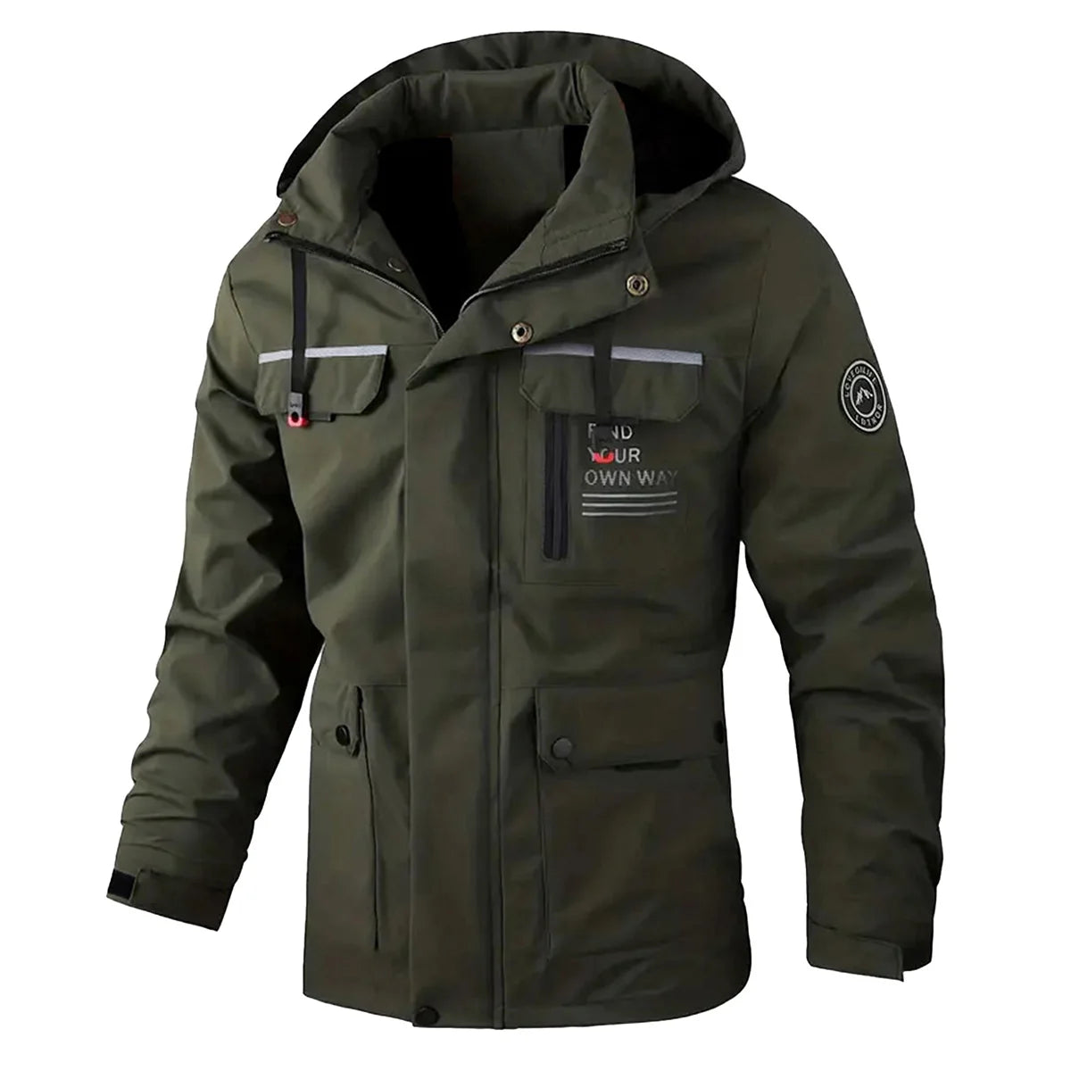 Men's Spring and Autumn Plus Size Multi-Pocket Hooded Windproof Jacket, Sports Casual Outdoor Workwear Loose Jacket