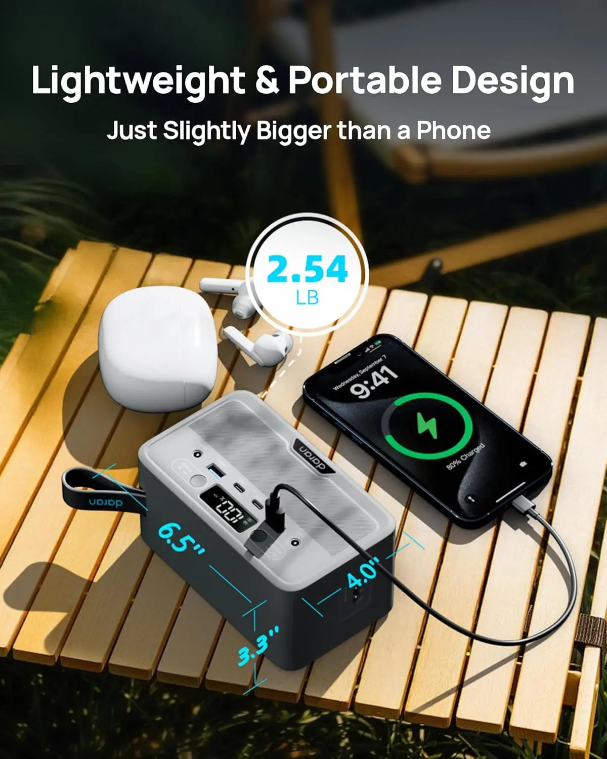 Daranener  NEOX  Portable Power Station 192Wh, 300W AC Output, 2 AC Outlets, 60W USB-C PD, Fast Charging, Solar/Car/AC Recharge, Lightweight 5.84 lbs, BMS Protection for Camping, RV, Travel & Emergency Backup