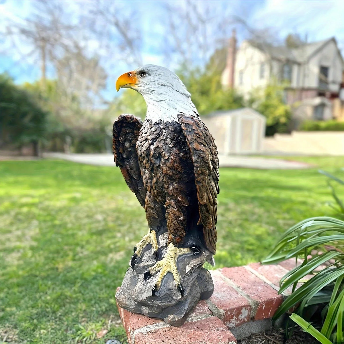 13' H X 24.4' Large Standing Bald Eagle Garden Statue Hand-Painted American Eagle Sculpture, Indoor & Outdoor Lawn Courtyard Decor, Patriotic Themed Ornament